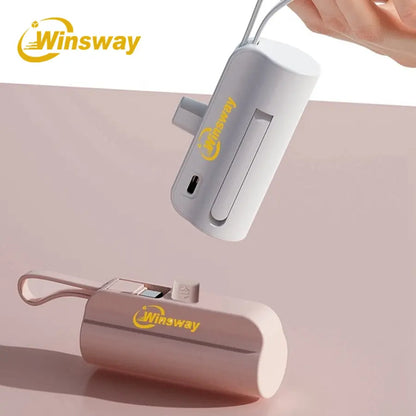 Mini 5000Mah Portable Charger, Built-In Cables for Iphone/Android, Fast Power Bank with LED Display, Compact Battery Pack External Battery