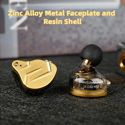 KZ ZSN PRO X in Ear Monitor Headphones Gaming Earbuds, High Fidelity Wired Earbuds, Hybrid Dual Driver IEMS Earphones with 1BA 1DD Detachable Tangle-Free Cable for Computer Tablet (Gold, without Mic)