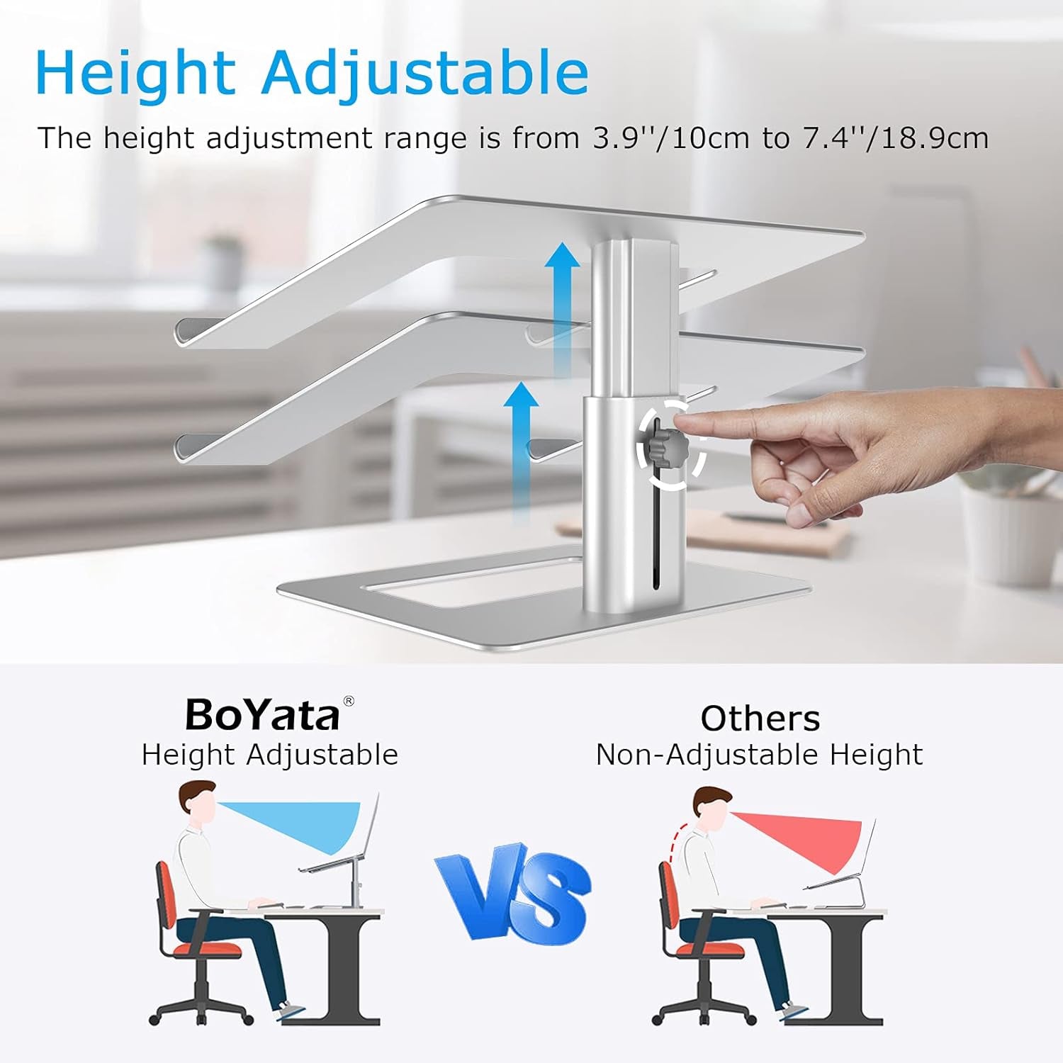 Laptop Stand, Height Adjustable Laptop Riser for 11-17" Laptops | Ergonomic Laptop Stand for Desk, Ventilated with U-Shaped Open Design, Sturdy Notebook Stand for 10-17'' Laptops, Silver