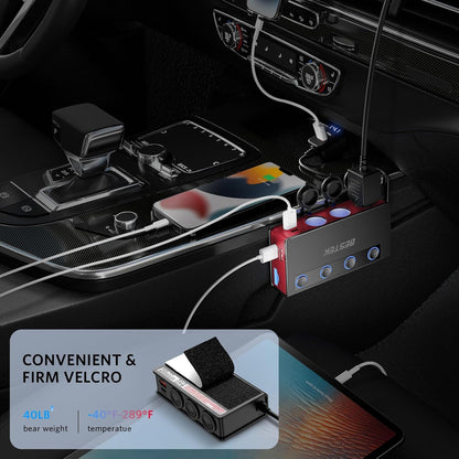 9 In1 Cigarette Lighter Splitter with 180W 3-Socket PD36W/65W Cigarette Lighter Adapter and QC3.0 18W Charging Ports, Car Cigarette Lighter for Dash Cam, GPS, Ipad/Laptop/Phone