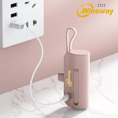 Mini 5000Mah Portable Charger, Built-In Cables for Iphone/Android, Fast Power Bank with LED Display, Compact Battery Pack External Battery