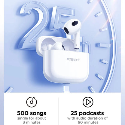 PISEN P1 Wireless Bluetooth Earbuds - Long Battery, Low Delay, HD Call, Hifi Suitable for Apple and Android, Built-In Microphone Audio Headphone