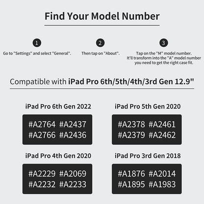 Case for Ipad Pro 12.9 2022 6Th/5Th/4Th/3Rd Generation | with Pencil Holder Pocket Folio Stand Cover Soft TPU Back Shockproof , Auto Sleep/Wake,Vegan Leather