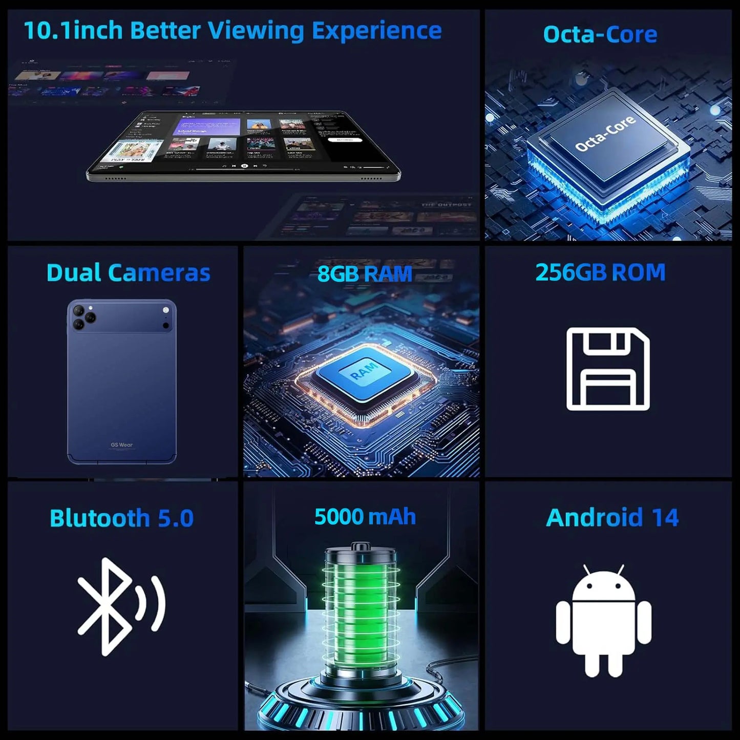 10.1" 2K Display Android 14 Tablet Bundle, 8+256GB, Wifi & SIM Supported, Home Tablet for Streaming, Reading & Browsing W/ Keyboard, Mouse, Stylus Set