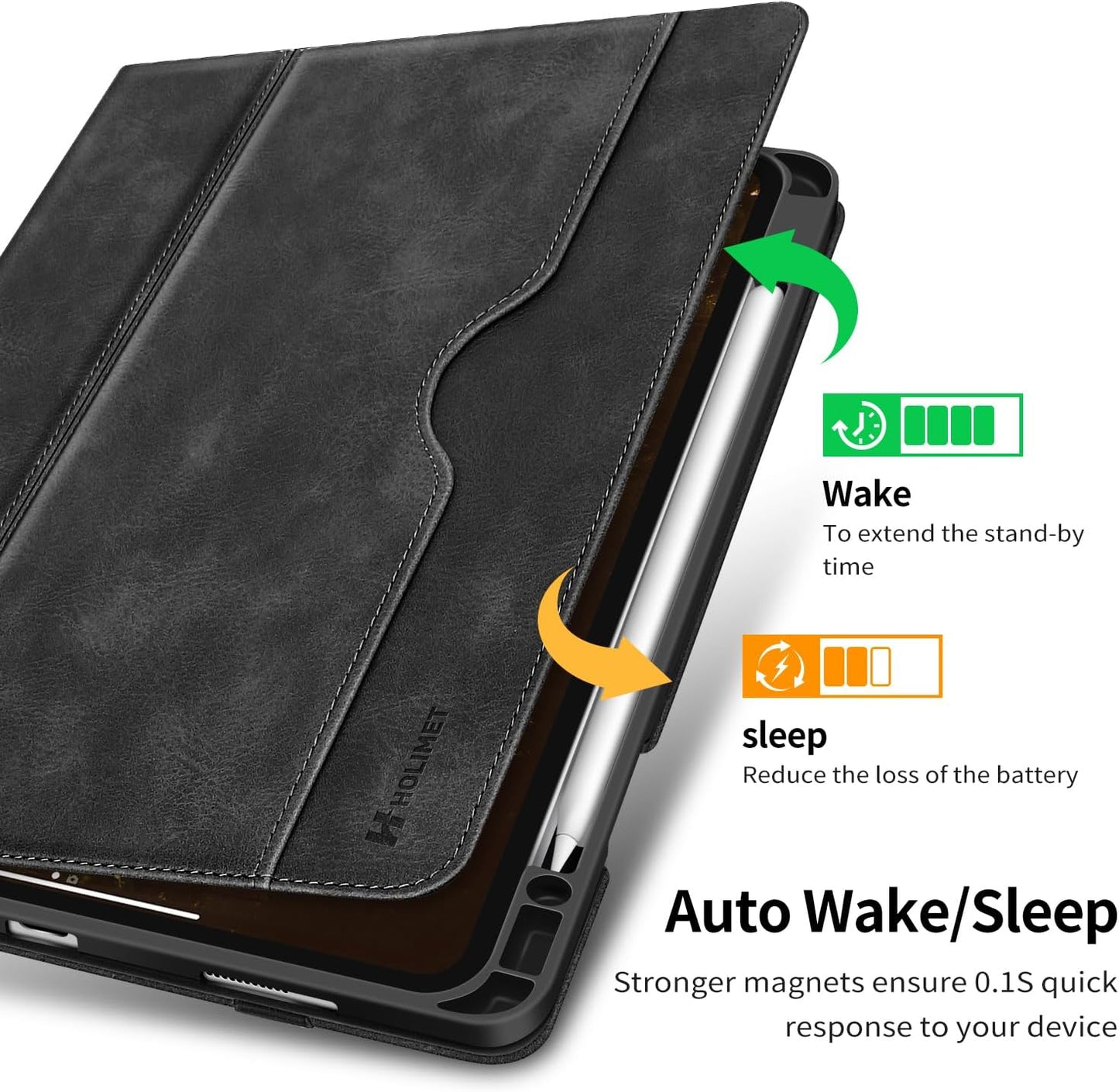 Case for Ipad Pro 12.9 2022 6Th/5Th/4Th/3Rd Generation | with Pencil Holder Pocket Folio Stand Cover Soft TPU Back Shockproof , Auto Sleep/Wake,Vegan Leather