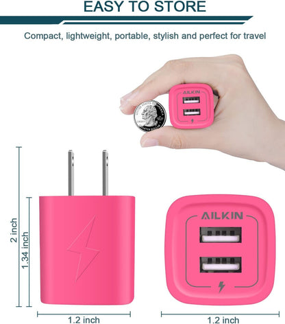 Wall Charger,  USB Plug Fast Charging Block Power Adapter Cube 2 Port | USB Charge Travel Brick Cell Quick Chargers Box for Iphone Samsung Galaxy USB Box Base Brick
