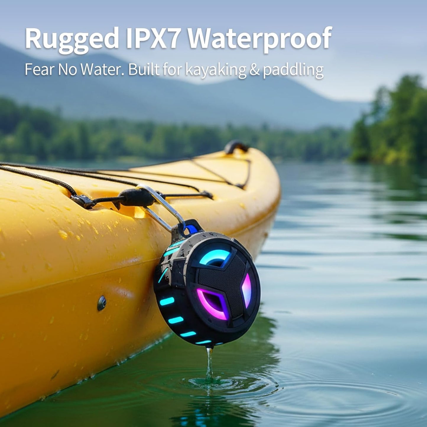 Bluetooth Shower Waterproof Speaker Portable Gifts for Kayak Teens | IP67 Small Mini Speakers with LED Light, Floating, 2000Mah, True Wireless Stereo for Hiking, Beach, Stuff for Boys Men-Black
