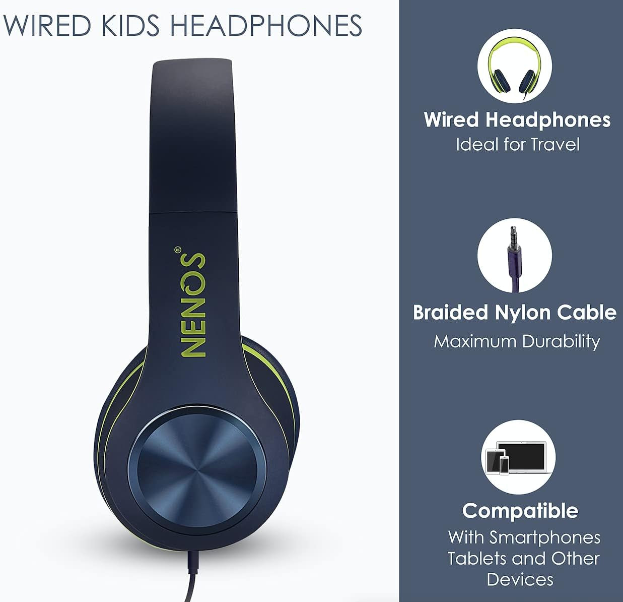 Kids Headphones Volume Limited over Ear Headphones for Kids Foldable Headphones for Children Boys Girls Toddler Ideal for Tablet, Smartphone, Laptop Headset for School, Travel (Lime)