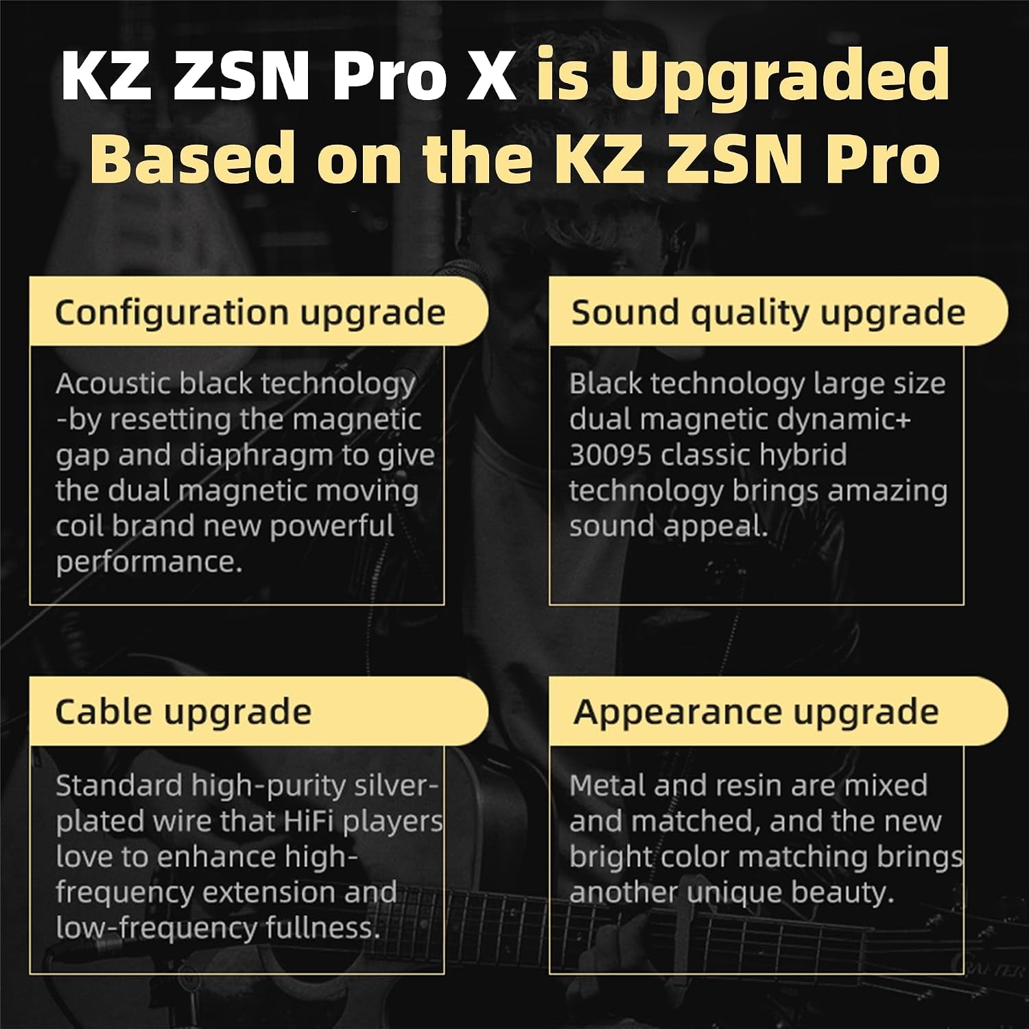 KZ ZSN PRO X in Ear Monitor Headphones Gaming Earbuds, High Fidelity Wired Earbuds, Hybrid Dual Driver IEMS Earphones with 1BA 1DD Detachable Tangle-Free Cable for Computer Tablet (Gold, without Mic)
