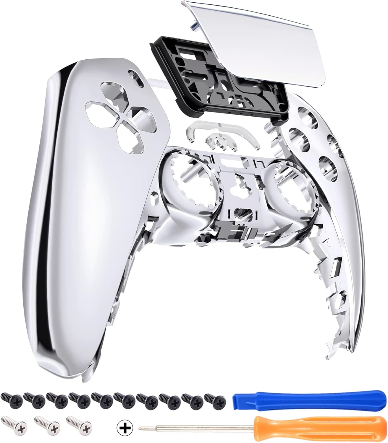 Chrome Silver Glossy Touchpad Front Top Shell Compatible with Ps5 Controller BDM-010 020 030 040 050, DIY Replacement Shell Custom Touch Pad Cover Compatible with Ps5 Controller