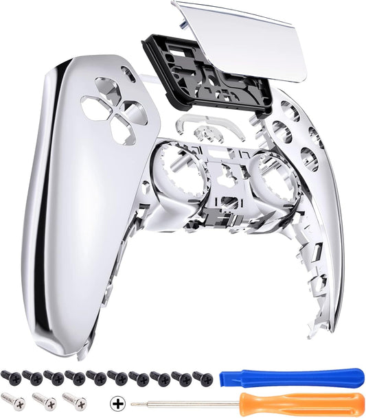 Chrome Silver Glossy Touchpad Front Top Shell Compatible with Ps5 Controller BDM-010 020 030 040 050, DIY Replacement Shell Custom Touch Pad Cover Compatible with Ps5 Controller