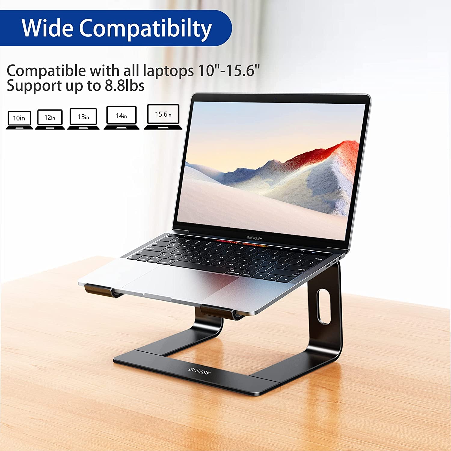 LS03 Aluminum Laptop Stand, Ergonomic Detachable Computer Stand, Notebook Riser, Laptop Mount Compatible with Air, Pro, Dell, HP, Lenovo More 10-15.6" Laptops, Black