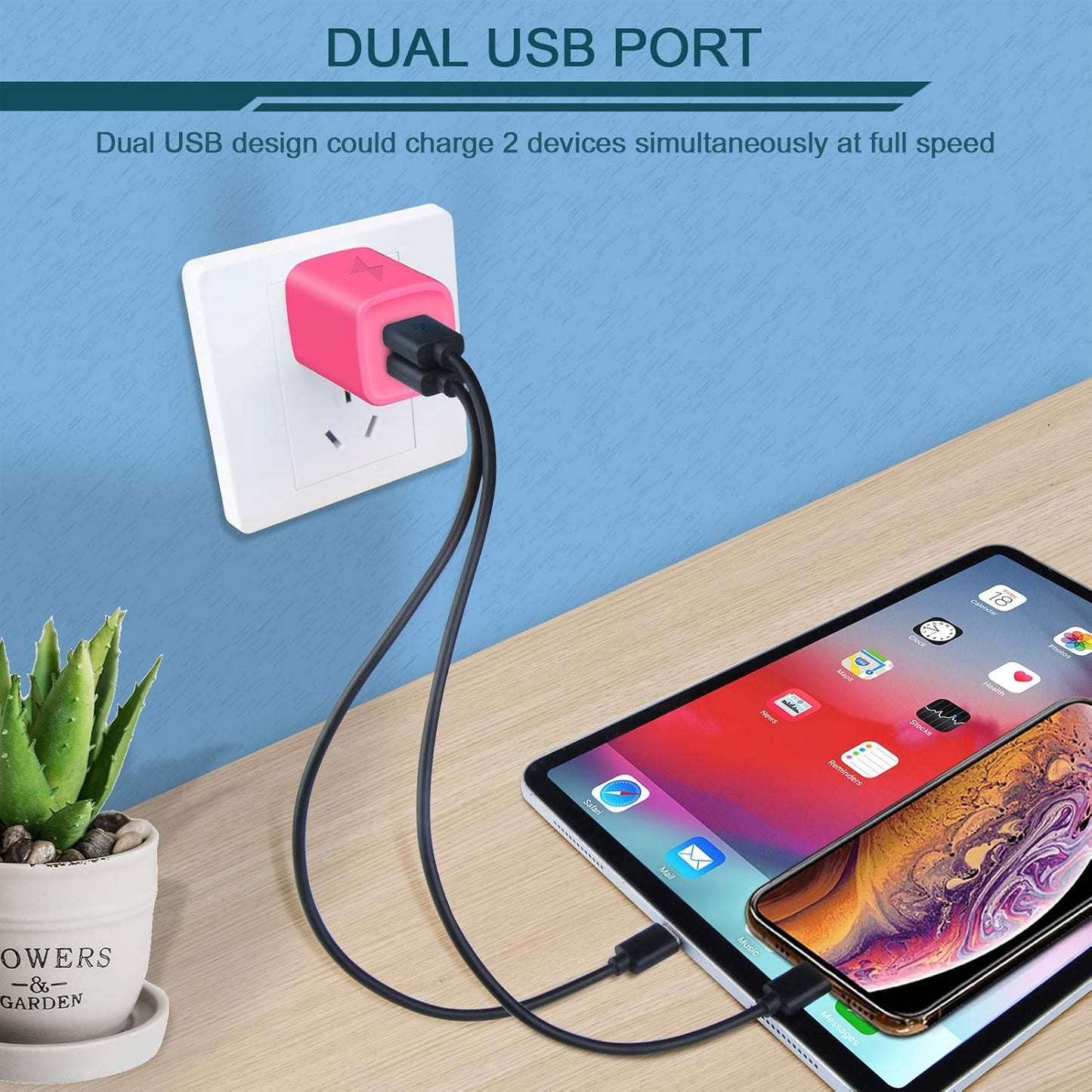 Wall Charger,  USB Plug Fast Charging Block Power Adapter Cube 2 Port | USB Charge Travel Brick Cell Quick Chargers Box for Iphone Samsung Galaxy USB Box Base Brick