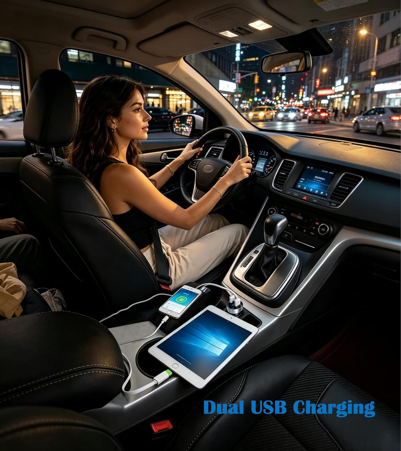 2 USB Car Charger,12V/24V Voltage Meter, Silver | Cigarette Lighter USB Adapter with LED Voltage Meter, 12V/24V Car Charger Compatible for Iphone, Samsung, Ipad, GPS, Dash Cam