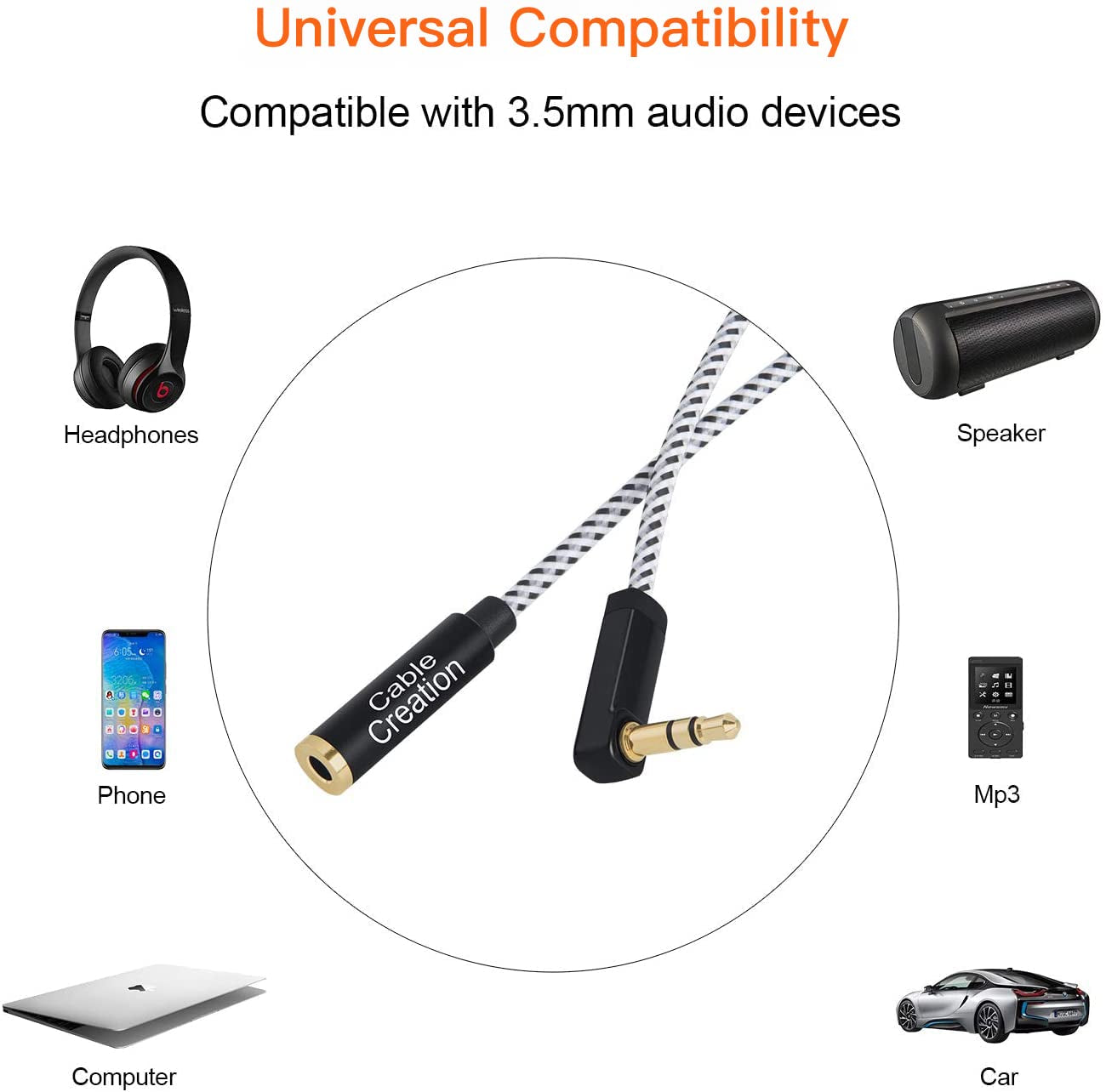 Headphone Extension Cable 15FT, 3.5Mm Audio Extension Cord | 90-Degree Right Angle Male to Female Aux Extender Stereo Audio Cable Nylon Braided for Smartphones, Media Player, 4.5M