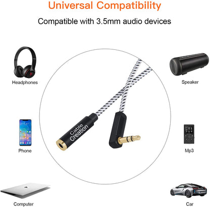 Headphone Extension Cable 15FT, 3.5Mm Audio Extension Cord | 90-Degree Right Angle Male to Female Aux Extender Stereo Audio Cable Nylon Braided for Smartphones, Media Player, 4.5M