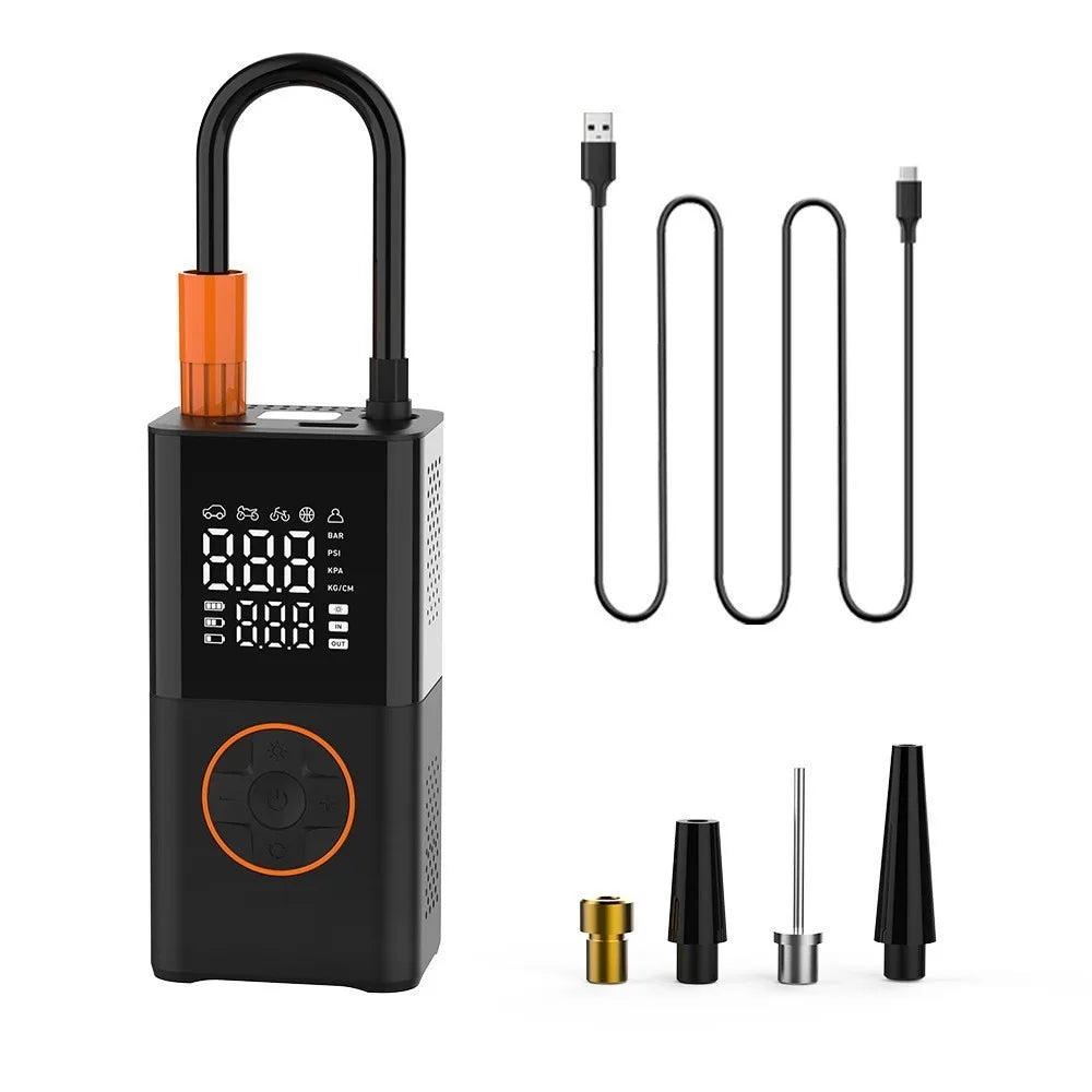 Portable Mini Air Inflator - Wireless Charging, Digital Display, Handheld Pump for Car and Bicycle Tires