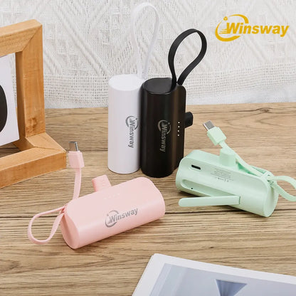 Mini 5000Mah Portable Charger, Built-In Cables for Iphone/Android, Fast Power Bank with LED Display, Compact Battery Pack External Battery