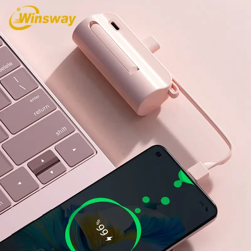 Mini 5000Mah Portable Charger, Built-In Cables for Iphone/Android, Fast Power Bank with LED Display, Compact Battery Pack External Battery