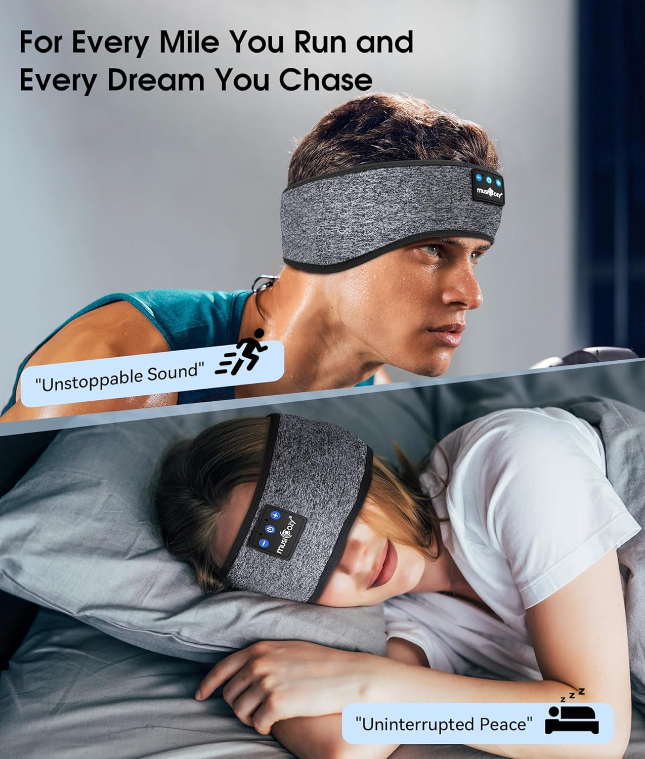 Bluetooth 5.4 Sleep Headphones Headband Sports Wireless Audio | Earbuds 2 in 1 Design with Breathable Stretch Fabric, HD Stereo Sound Speakers for Workout Yoga Running, Nighttime Sleep Use