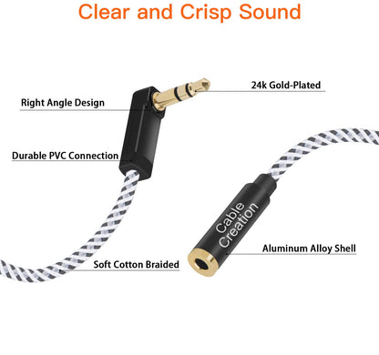 Headphone Extension Cable 15FT, 3.5Mm Audio Extension Cord | 90-Degree Right Angle Male to Female Aux Extender Stereo Audio Cable Nylon Braided for Smartphones, Media Player, 4.5M