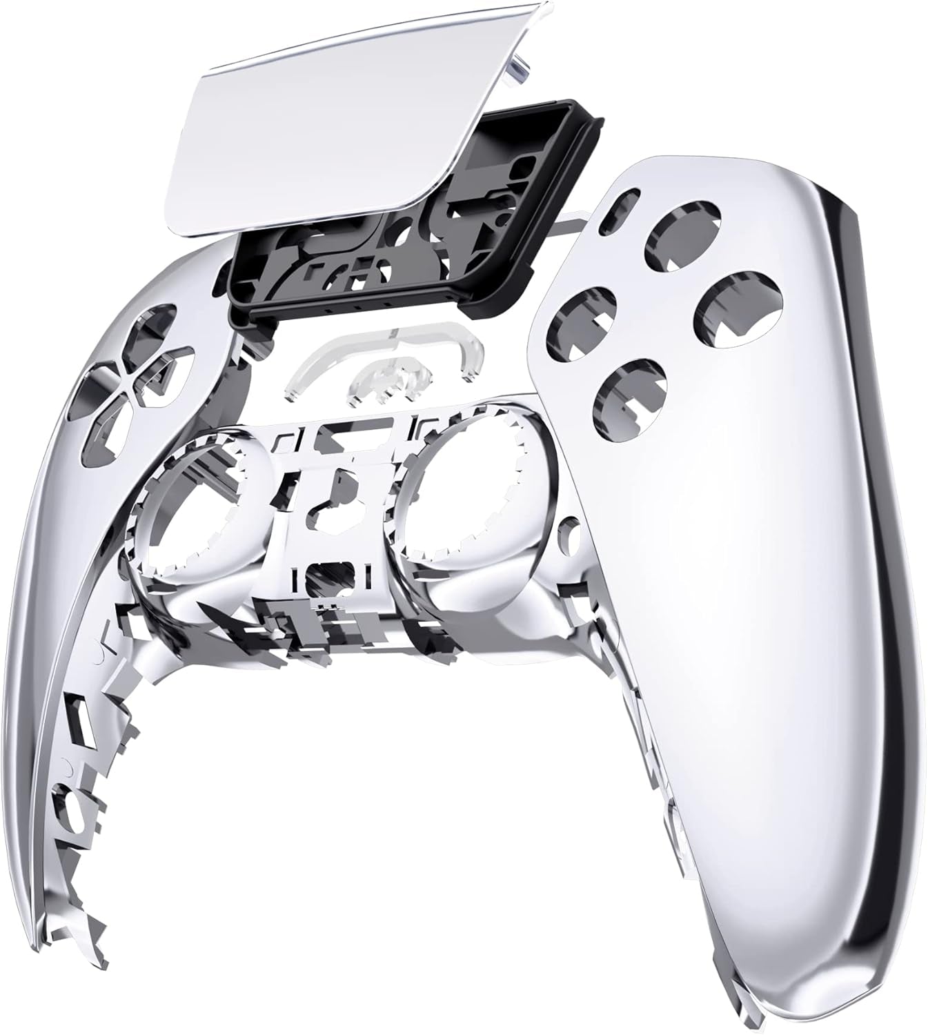 Chrome Silver Glossy Touchpad Front Top Shell Compatible with Ps5 Controller BDM-010 020 030 040 050, DIY Replacement Shell Custom Touch Pad Cover Compatible with Ps5 Controller