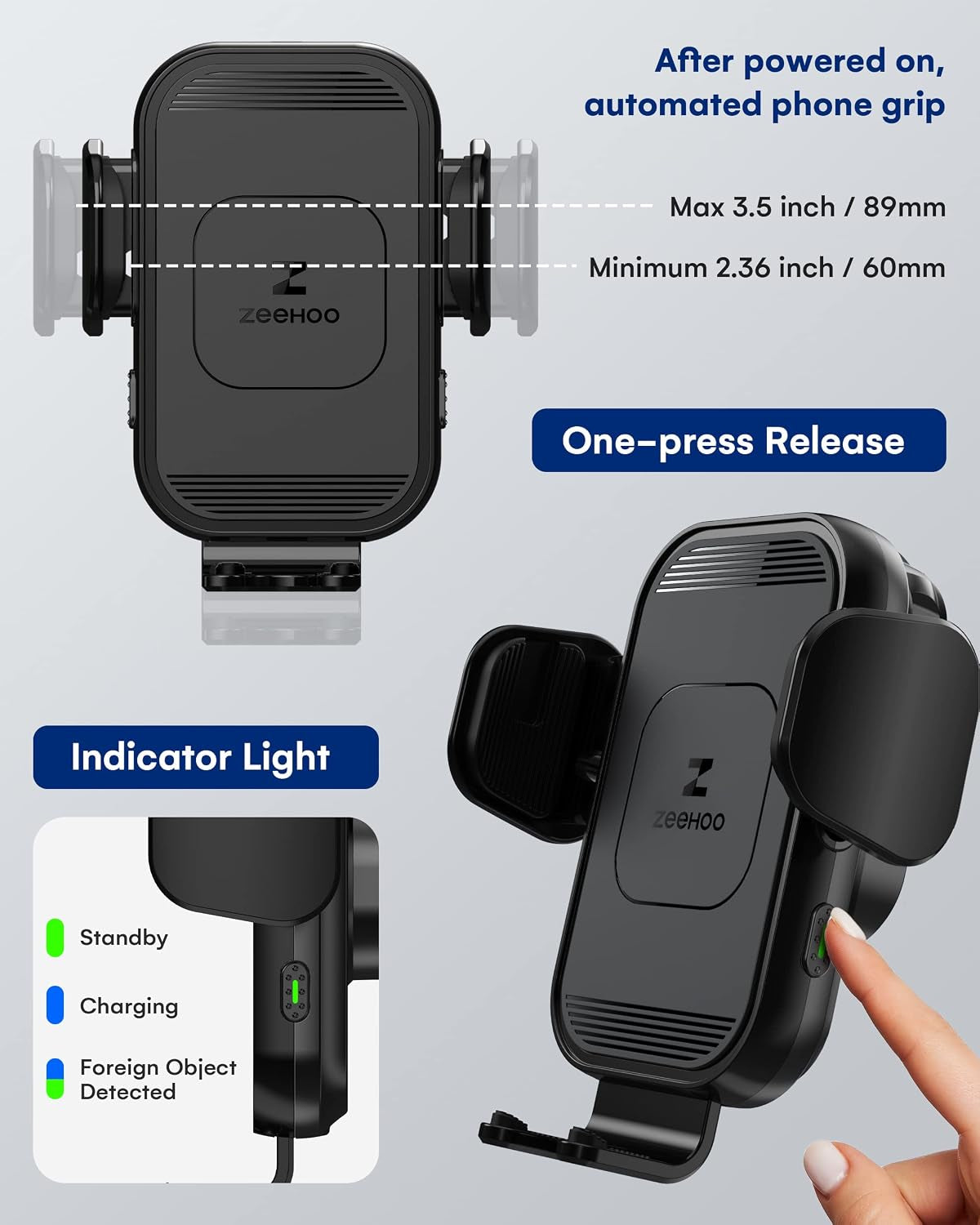 Wireless Car Charger, 15W Fast Charging, Auto Clamping Car Phone Mount, Cell Phone Holder Charger, for Iphone17 16 15 14 13 12 11 Pro Max Xs, Etc. (Black)