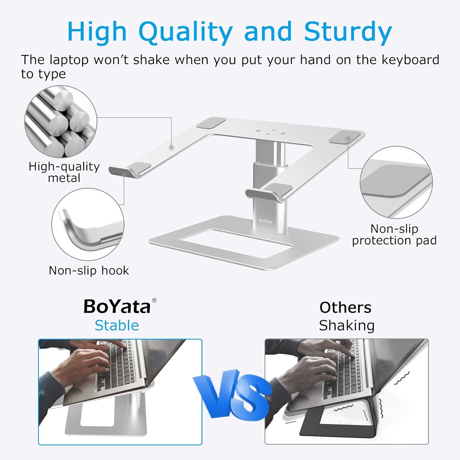 Laptop Stand, Height Adjustable Laptop Riser for 11-17" Laptops | Ergonomic Laptop Stand for Desk, Ventilated with U-Shaped Open Design, Sturdy Notebook Stand for 10-17'' Laptops, Silver