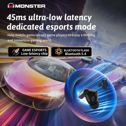 Monster XT05 Gaming Wireless Earbuds Bluetooth 5.4 Earphones, Supports App Control in Ear Earbuds,Waterproof Wireless Earphones, Suitable for Office, Sports, Study and Audio Calls, Built in Microphone, Gaming Bluetooth Headphones Smallest