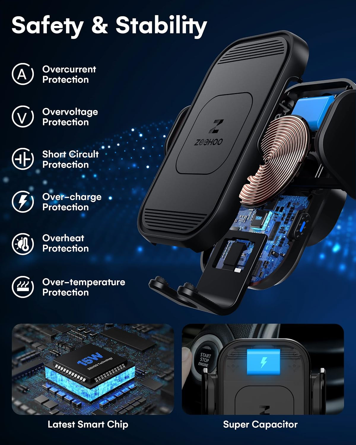 Wireless Car Charger, 15W Fast Charging, Auto Clamping Car Phone Mount, Cell Phone Holder Charger, for Iphone17 16 15 14 13 12 11 Pro Max Xs, Etc. (Black)