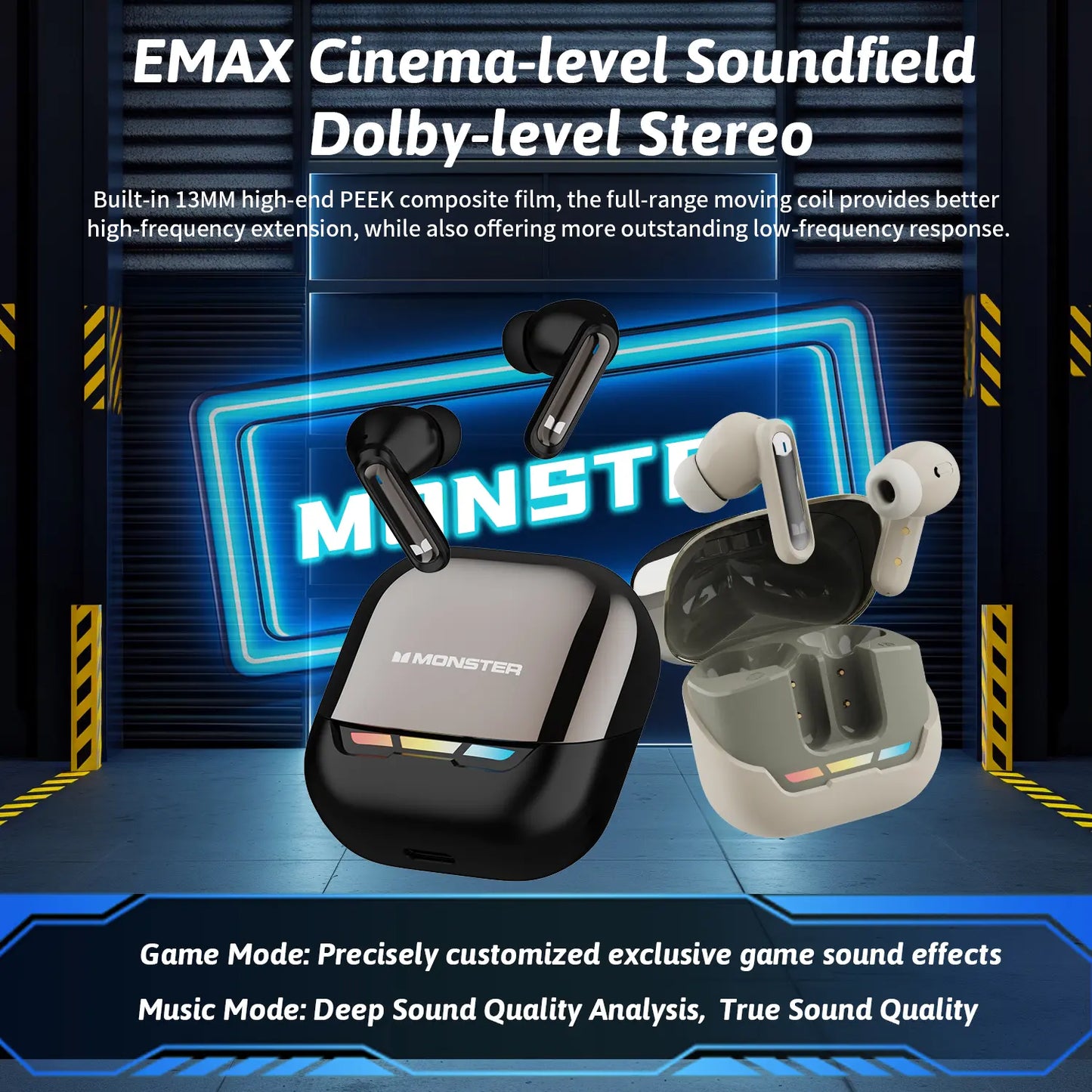 Monster XT05 Gaming Wireless Earbuds Bluetooth 5.4 Earphones, Supports App Control in Ear Earbuds,Waterproof Wireless Earphones, Suitable for Office, Sports, Study and Audio Calls, Built in Microphone, Gaming Bluetooth Headphones Smallest