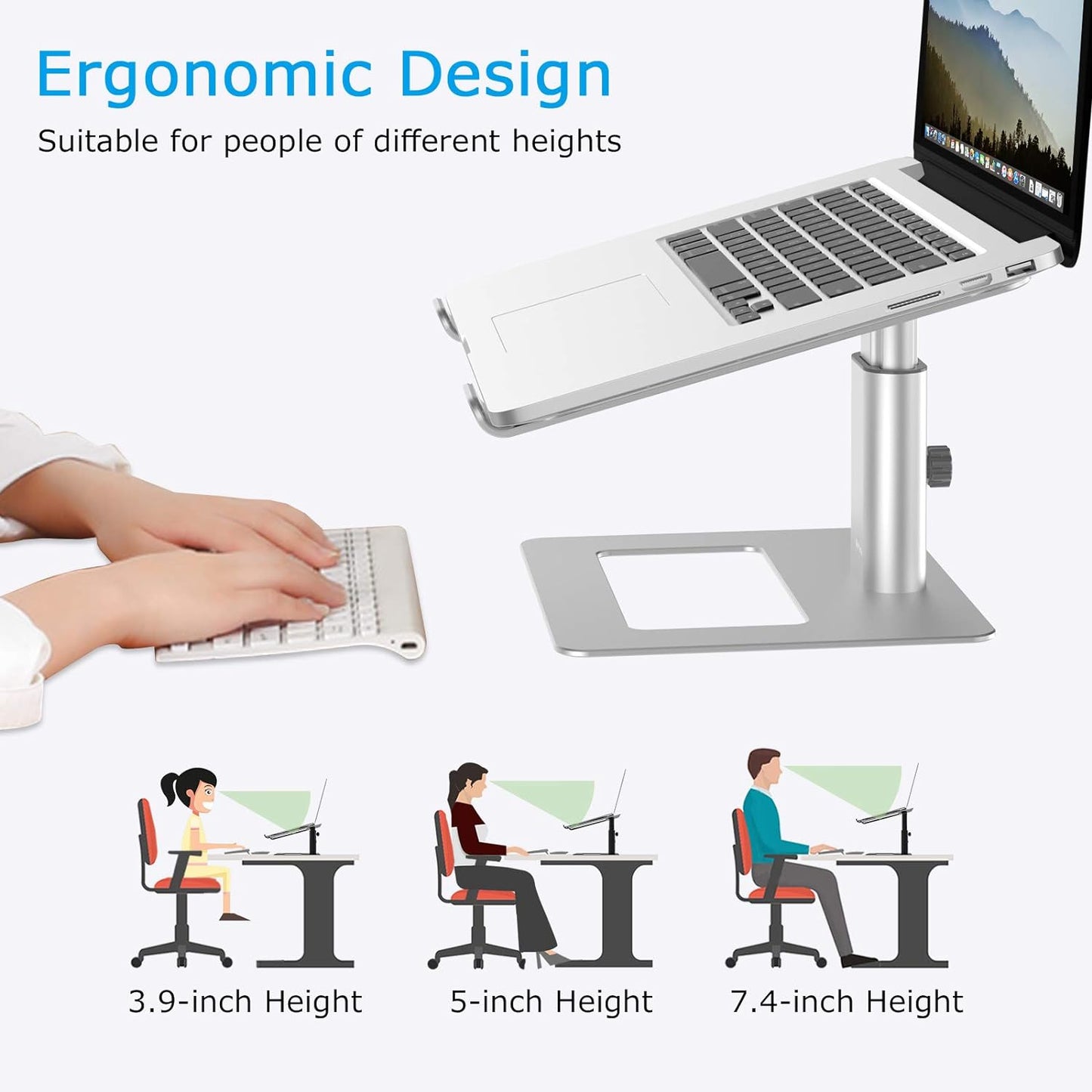 Laptop Stand, Height Adjustable Laptop Riser for 11-17" Laptops | Ergonomic Laptop Stand for Desk, Ventilated with U-Shaped Open Design, Sturdy Notebook Stand for 10-17'' Laptops, Silver