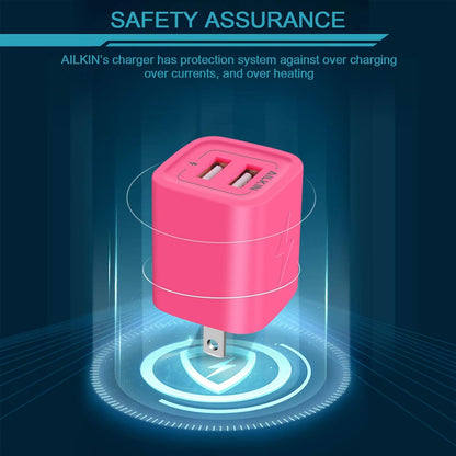 Wall Charger,  USB Plug Fast Charging Block Power Adapter Cube 2 Port | USB Charge Travel Brick Cell Quick Chargers Box for Iphone Samsung Galaxy USB Box Base Brick