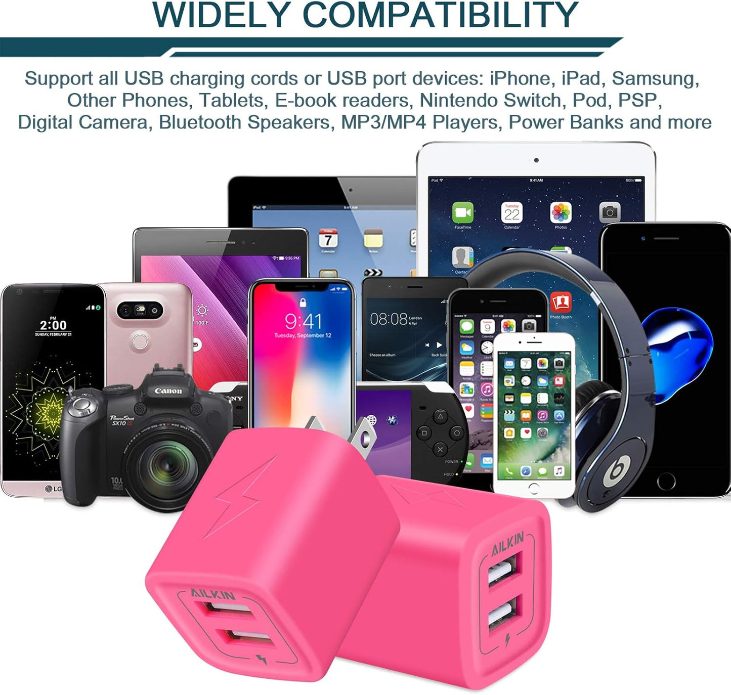 Wall Charger,  USB Plug Fast Charging Block Power Adapter Cube 2 Port | USB Charge Travel Brick Cell Quick Chargers Box for Iphone Samsung Galaxy USB Box Base Brick
