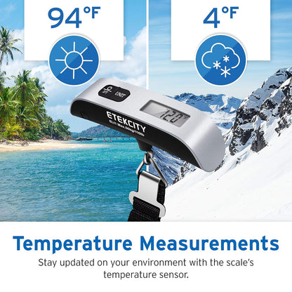 Luggage Scale, Travel Essentials, Digital Suitcase Weight Scales for Travel Accessories, Hanging Baggage Scale with Hook, 110 Pounds, Battery Included, Silver | Travel Essentials, Air Travel, Suitcase, Hanging Hook, Rubber Grip, Battery Included, Easy-To-Read Display