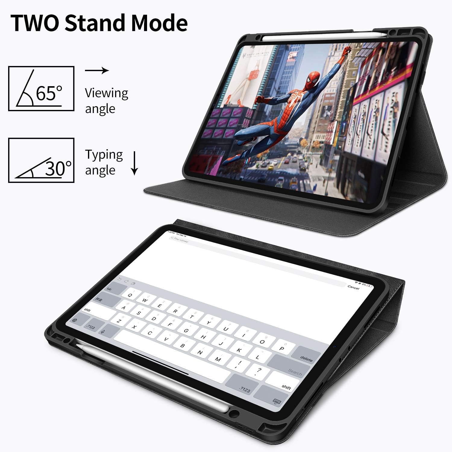 Case for Ipad Pro 12.9 2022 6Th/5Th/4Th/3Rd Generation | with Pencil Holder Pocket Folio Stand Cover Soft TPU Back Shockproof , Auto Sleep/Wake,Vegan Leather