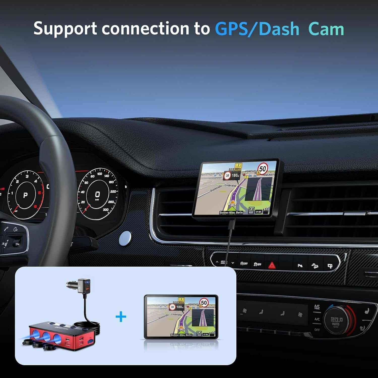 9 In1 Cigarette Lighter Splitter with 180W 3-Socket PD36W/65W Cigarette Lighter Adapter and QC3.0 18W Charging Ports, Car Cigarette Lighter for Dash Cam, GPS, Ipad/Laptop/Phone
