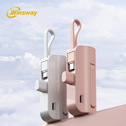 Mini 5000Mah Portable Charger, Built-In Cables for Iphone/Android, Fast Power Bank with LED Display, Compact Battery Pack External Battery