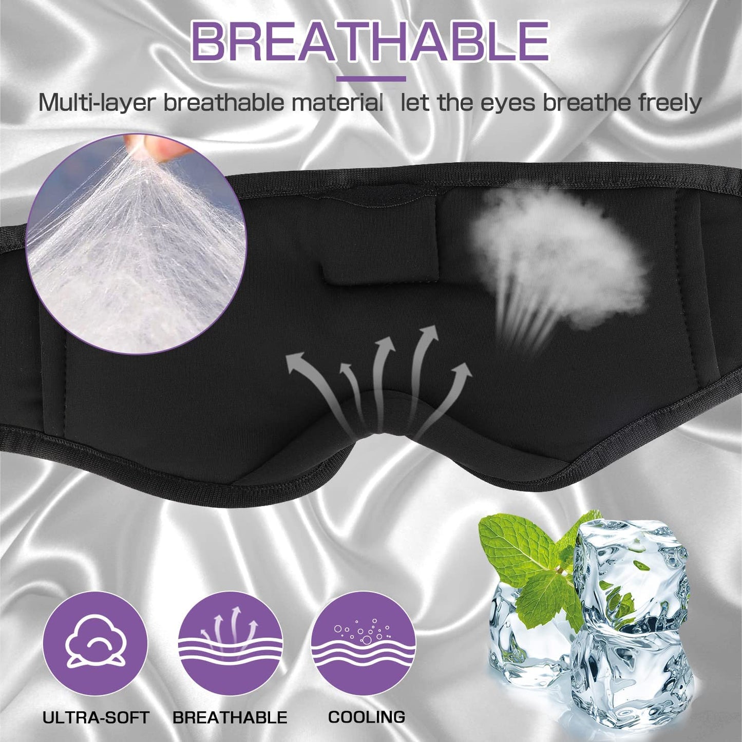 Sleep Headphones, Silk Sleep Mask Bluetooth Wireless Music Eye Mask, Sleeping Headphones for Side Sleepers Sleep Mask with Bluetooth Headphones Ultra-Thin Stereo Speaker Perfect for Sleeping