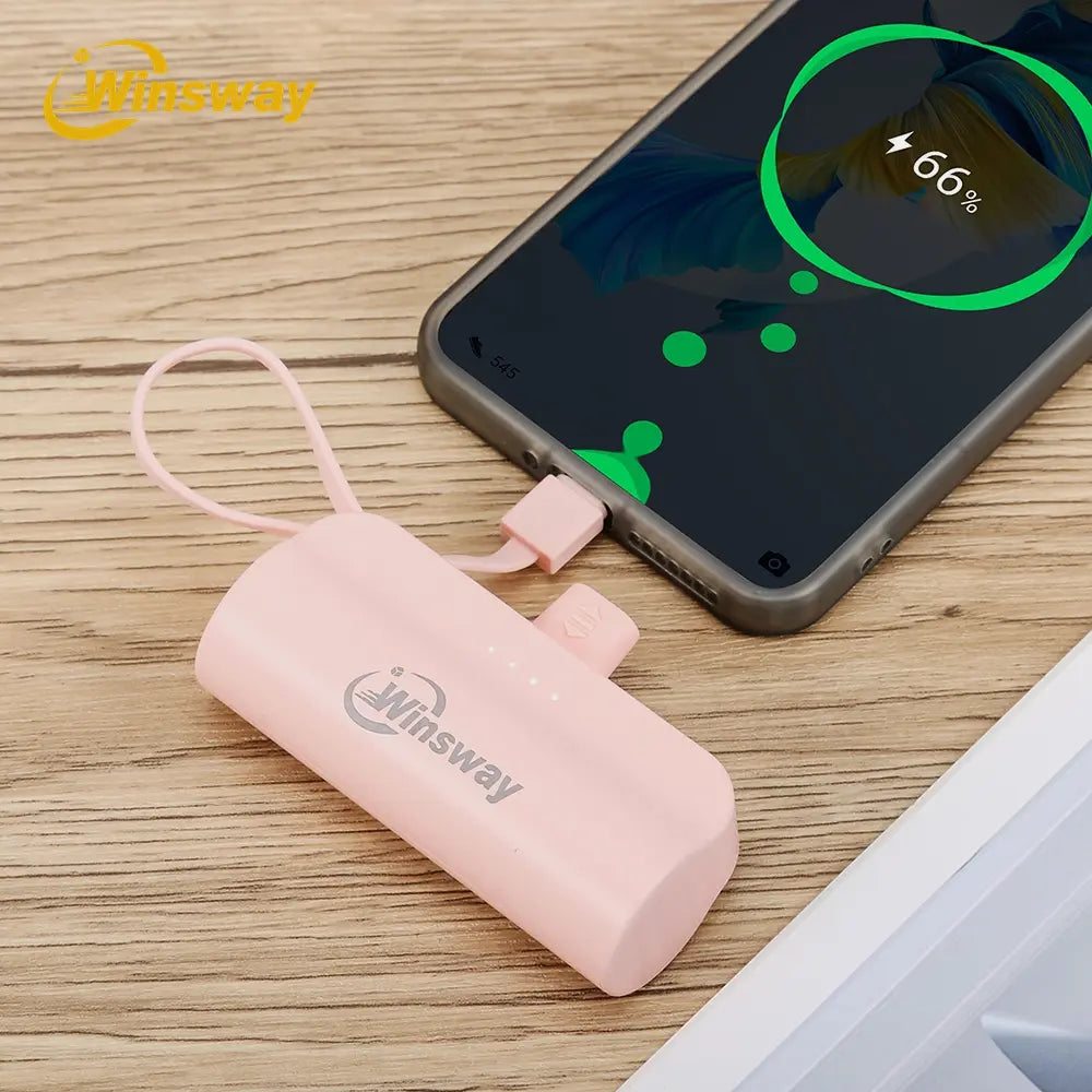 Mini 5000Mah Portable Charger, Built-In Cables for Iphone/Android, Fast Power Bank with LED Display, Compact Battery Pack External Battery