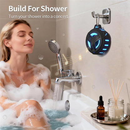 Bluetooth Shower Waterproof Speaker Portable Gifts for Kayak Teens | IP67 Small Mini Speakers with LED Light, Floating, 2000Mah, True Wireless Stereo for Hiking, Beach, Stuff for Boys Men-Black