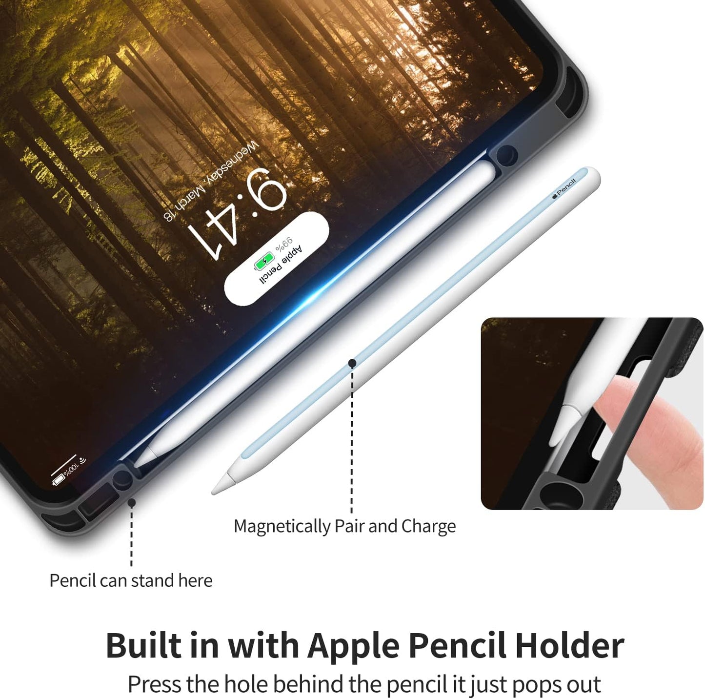 Case for Ipad Pro 12.9 2022 6Th/5Th/4Th/3Rd Generation | with Pencil Holder Pocket Folio Stand Cover Soft TPU Back Shockproof , Auto Sleep/Wake,Vegan Leather