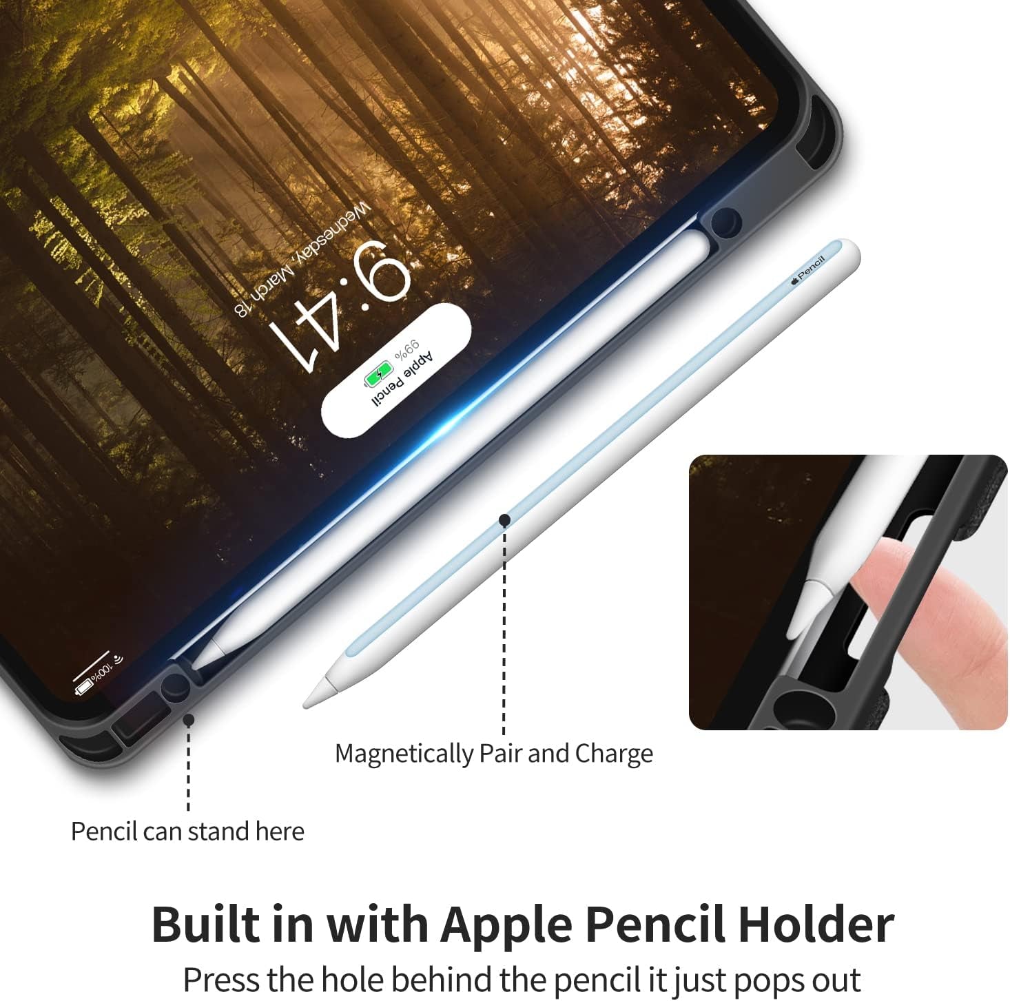 Case for Ipad Pro 12.9 2022 6Th/5Th/4Th/3Rd Generation | with Pencil Holder Pocket Folio Stand Cover Soft TPU Back Shockproof , Auto Sleep/Wake,Vegan Leather