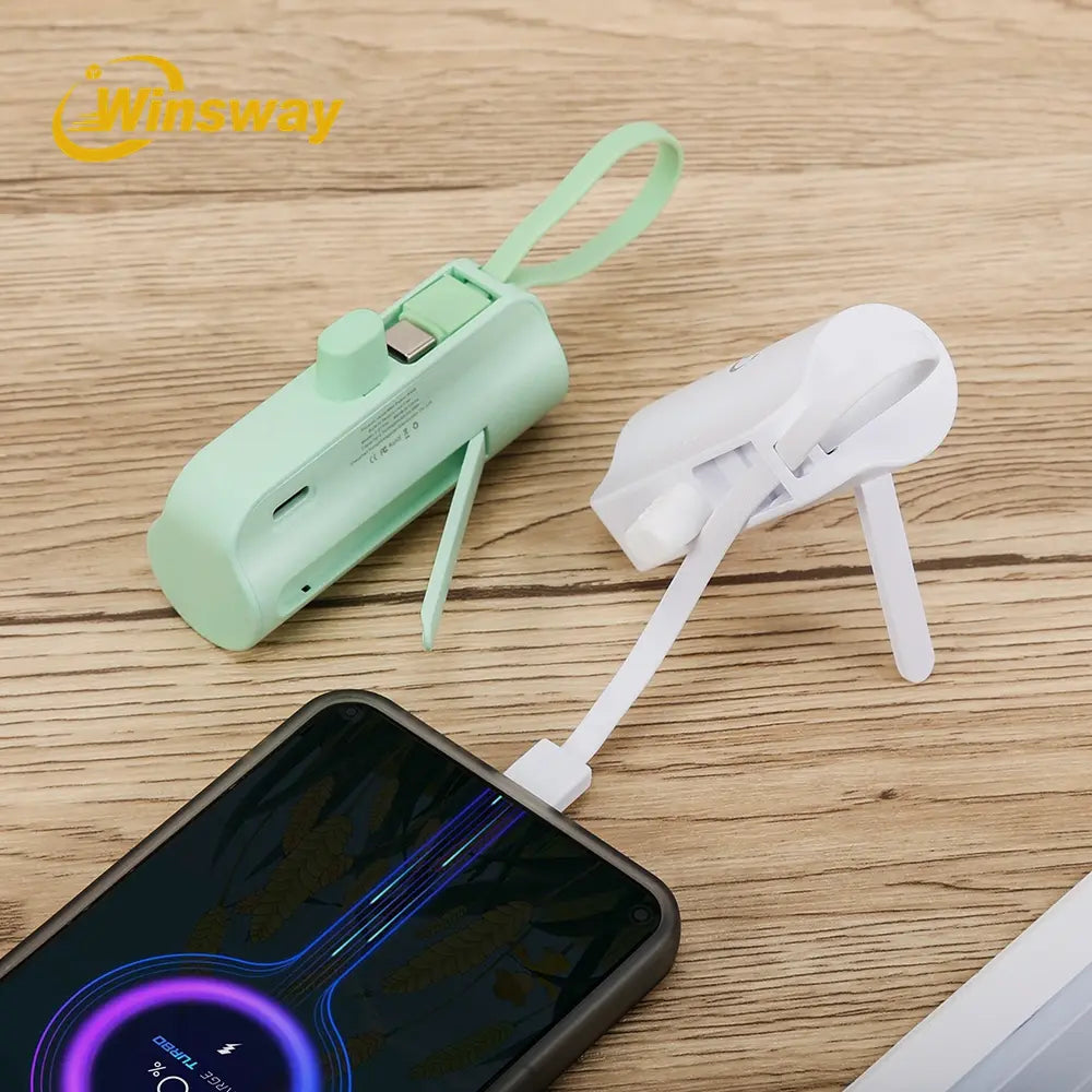 Mini 5000Mah Portable Charger, Built-In Cables for Iphone/Android, Fast Power Bank with LED Display, Compact Battery Pack External Battery