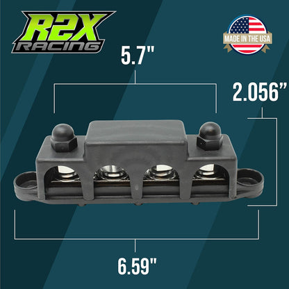 4 Post Power Distribution Block Bus Bar Pair with Cover - Made in the USA - 250 Amp Rating – Marine Bus Bar, Automotive, and Solar Wiring – Battery Terminal Distribution Block - (3/8” Black)