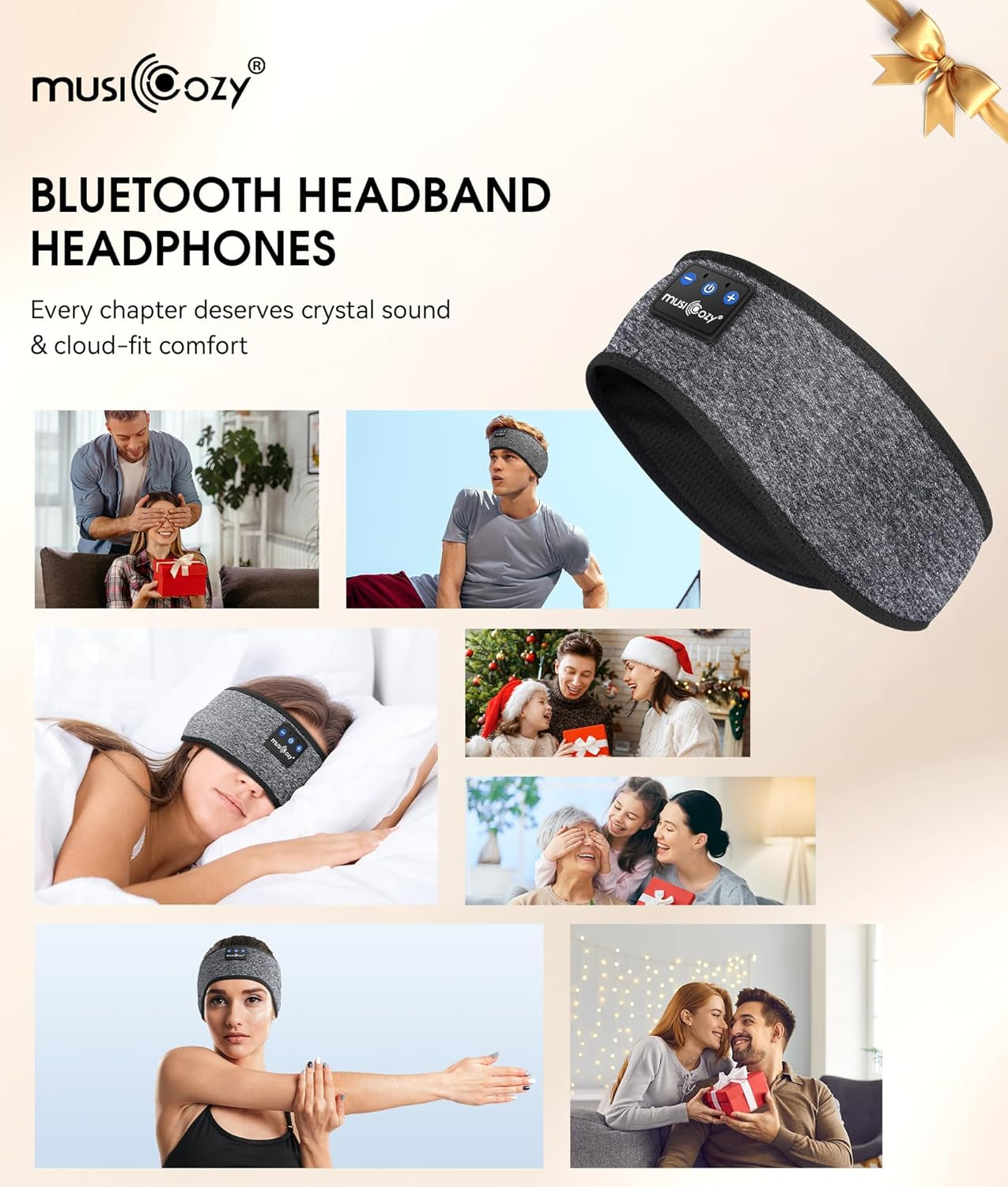 Bluetooth 5.4 Sleep Headphones Headband Sports Wireless Audio | Earbuds 2 in 1 Design with Breathable Stretch Fabric, HD Stereo Sound Speakers for Workout Yoga Running, Nighttime Sleep Use