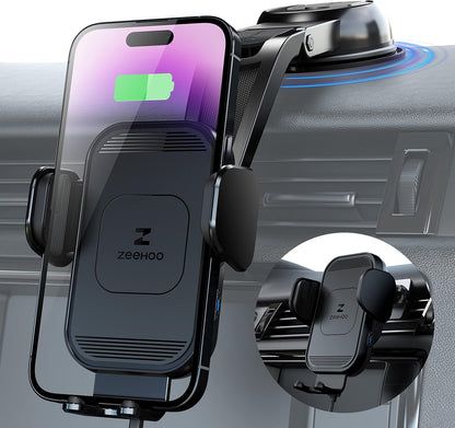 Wireless Car Charger, 15W Fast Charging, Auto Clamping Car Phone Mount, Cell Phone Holder Charger, for Iphone17 16 15 14 13 12 11 Pro Max Xs, Etc. (Black)