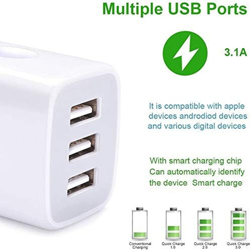 USB Charging Plug, Wall Charger Adapter,  3Pack Universal Travel 3.1A | 3Muti Port Fast Charging Block Compatible with Iphone 17 16 15 14 13 SE 12Pro, Samsung Galaxy S26 S25 S24 S23 Ultra, Google