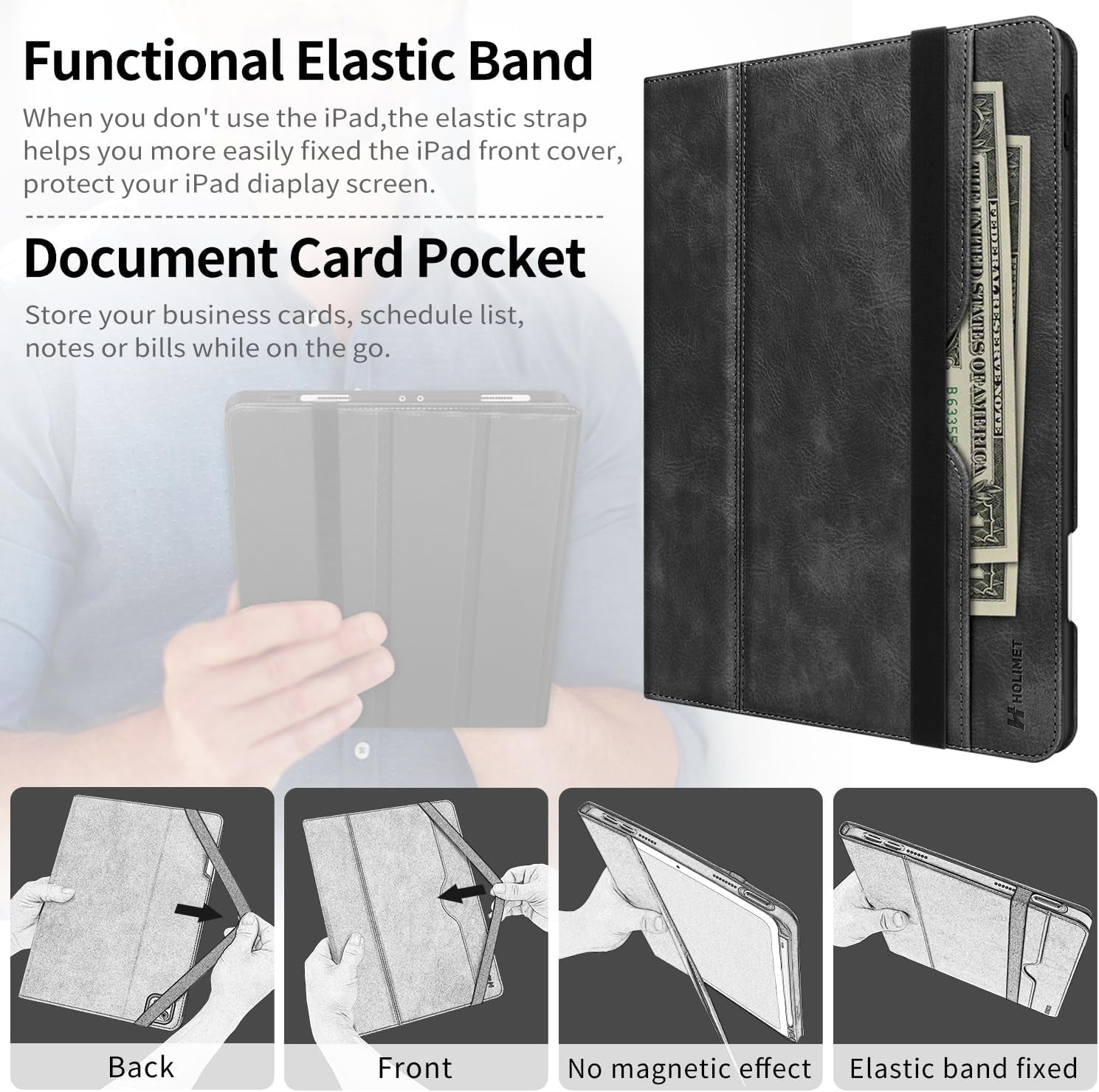 Case for Ipad Pro 12.9 2022 6Th/5Th/4Th/3Rd Generation | with Pencil Holder Pocket Folio Stand Cover Soft TPU Back Shockproof , Auto Sleep/Wake,Vegan Leather