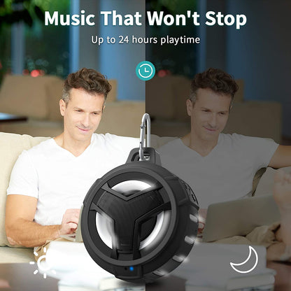 Bluetooth Shower Waterproof Speaker Portable Gifts for Kayak Teens | IP67 Small Mini Speakers with LED Light, Floating, 2000Mah, True Wireless Stereo for Hiking, Beach, Stuff for Boys Men-Black
